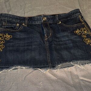 Express Dark Blue Denim Mini Skirt with Gold Accents